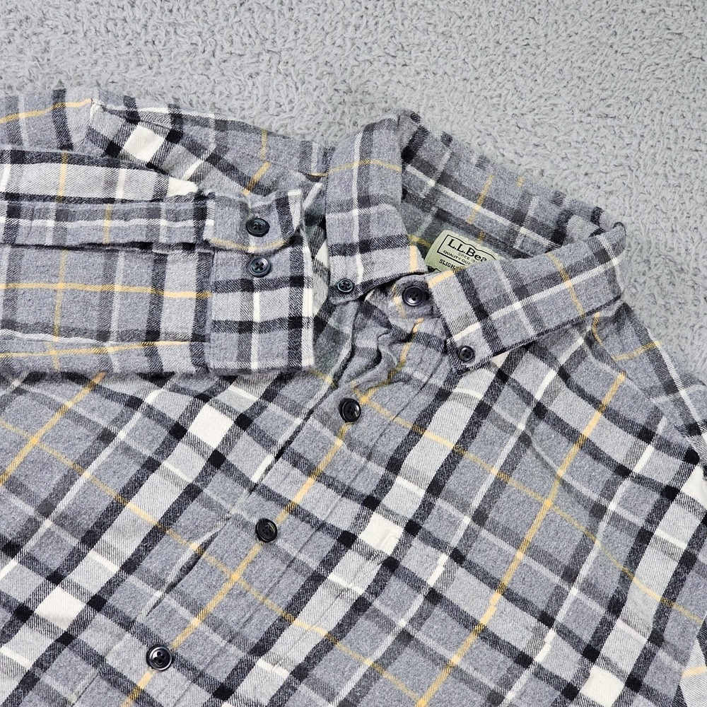 L.L.Bean Shirt Mens Medium Gray Plaid Flannel Button Down Long Sleeve Cotton